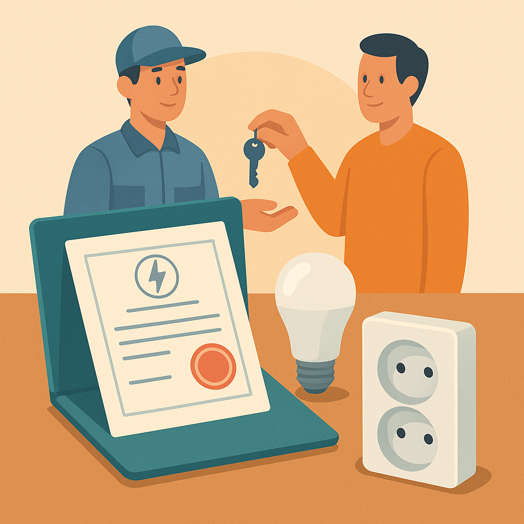 Boletín eléctrico y profesional entregando llave tras instalación segura y certificada.
